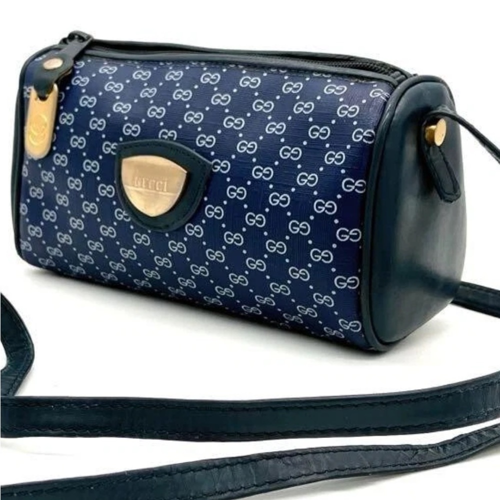 Gucci Blue Crossbody Bag with Monogram and Gold Accents
